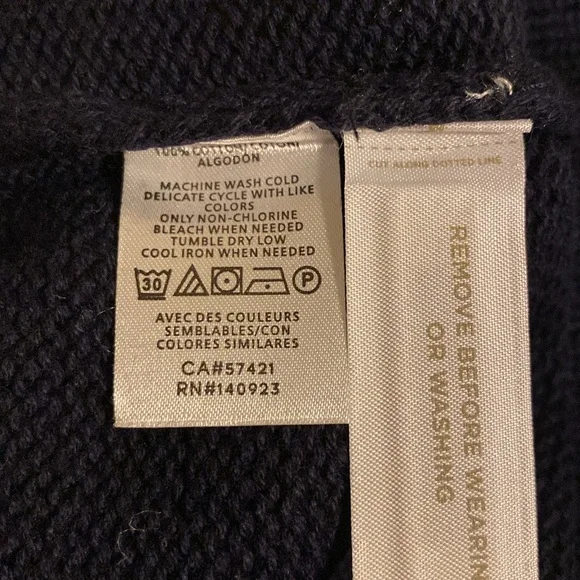 LOFT Navy striped puff sleeve sweater size Large - Picture 5 of 5